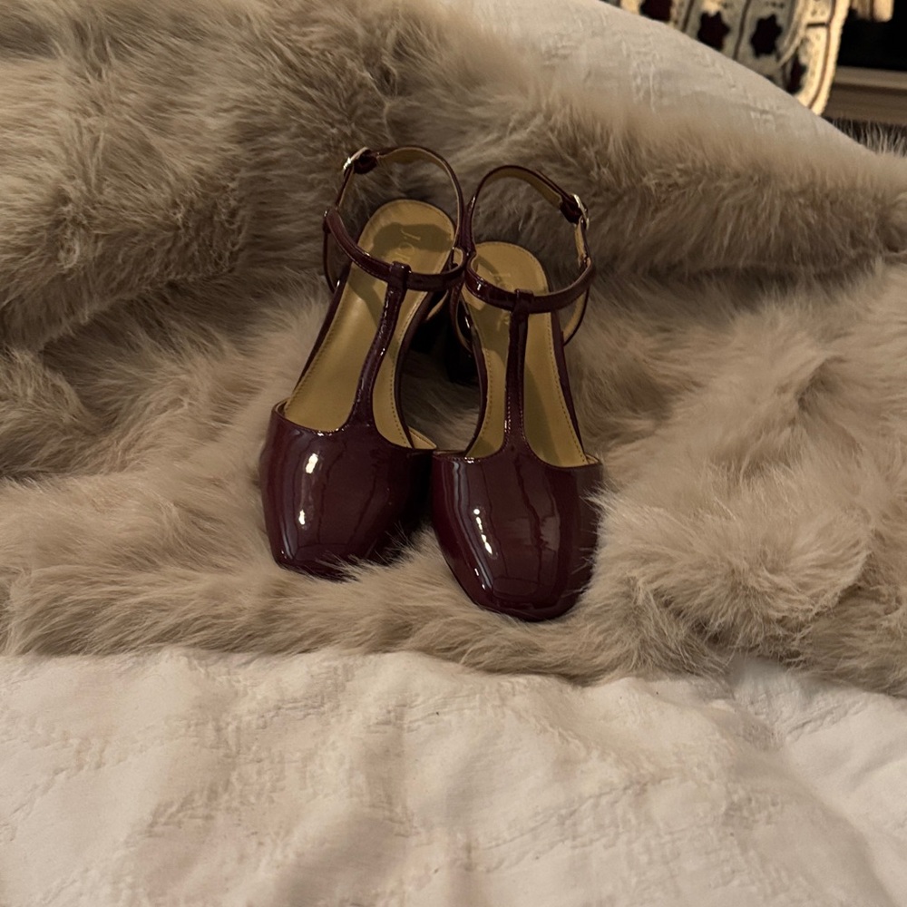J. Crew Burgundy T-Strap Heels